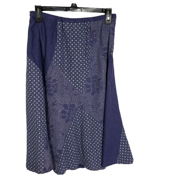 Orvis Womens Skirt Small Linen Blend Blue Patchwork Floral A Line Midi Pull On - Picture 2 of 5